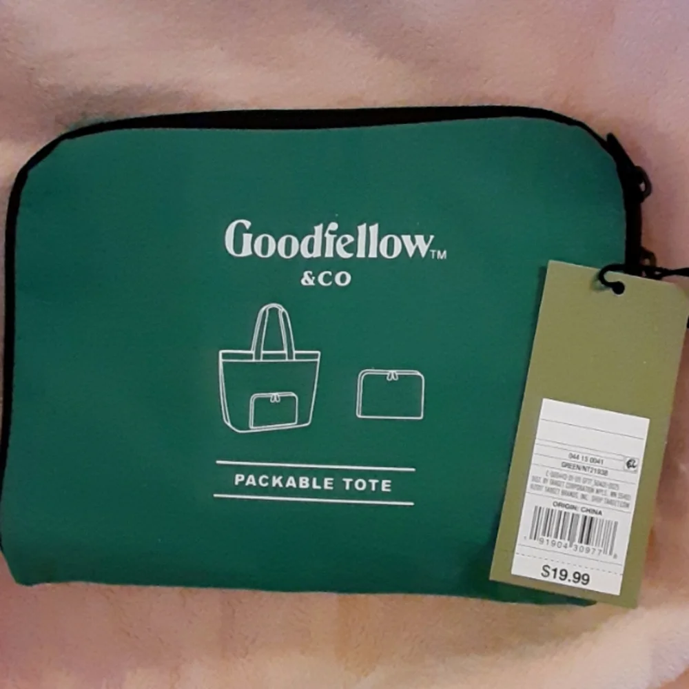 Goodfellow green black packable 2 handle tote bag 20